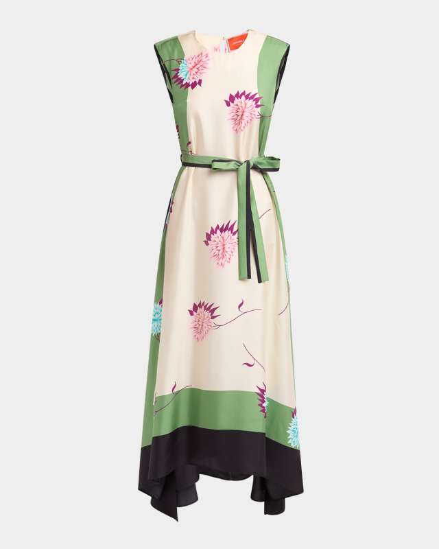 San Carlo Belted Strong-Shoulder Ankle Dress